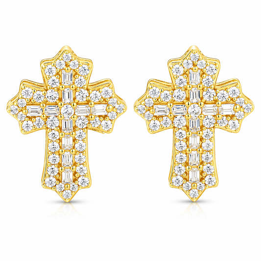 Baguette lris Cross Stud Earrings