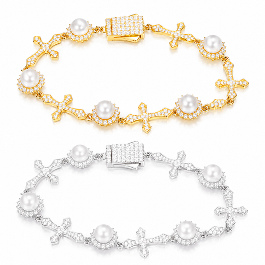 12mm Pearl Flower Cross Link Bracelet