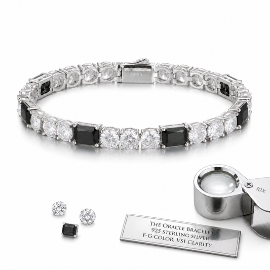 White Moissanite Mix Black CZ Cluster Tennis Bracelet