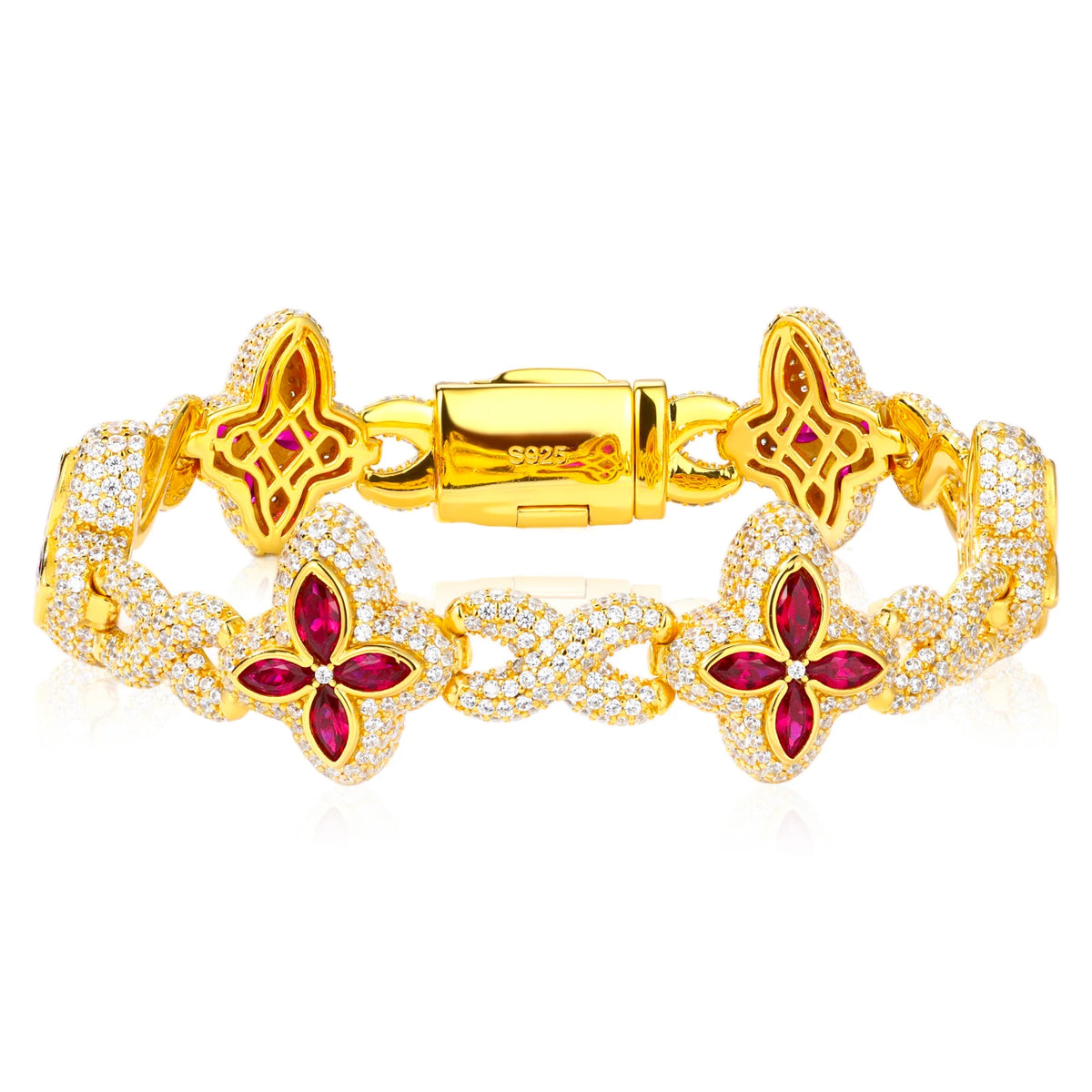 16mm 925 VVS Moissanite Diamond Iced Out Four Leaf Clover Bracelet