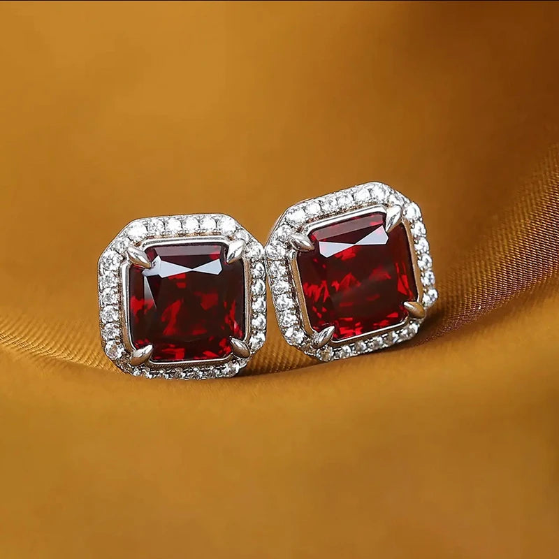 Red Cubic Zirconia Stud Earrings