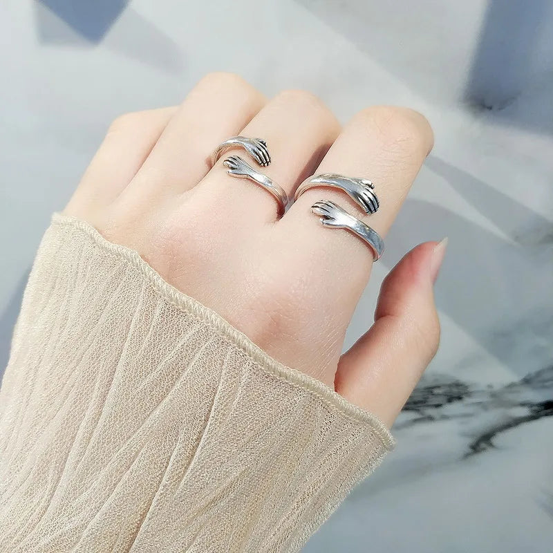 Silver Color Hug Couple Ring