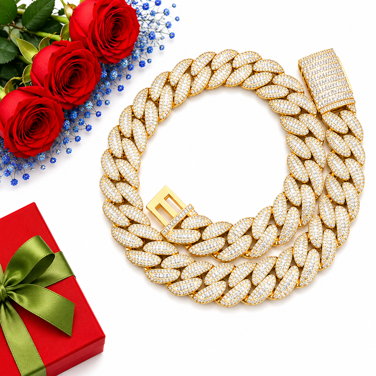 20mm Baguette leaf Cuban Link Chain