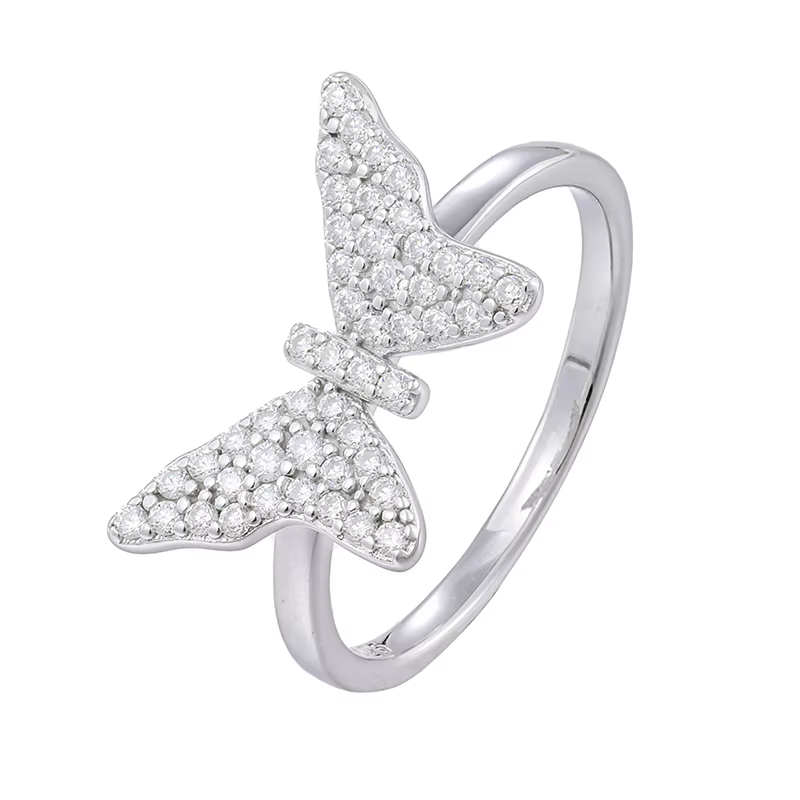 925 Sterling Silver VVS Moissanite Gemstone Butterfly Ring