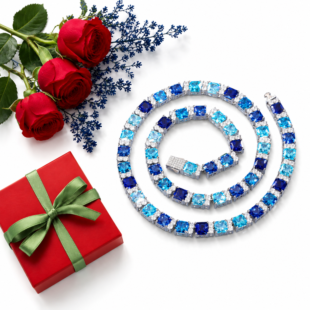 7.5mm Gradient Blue Princess Cut Tennis Chain