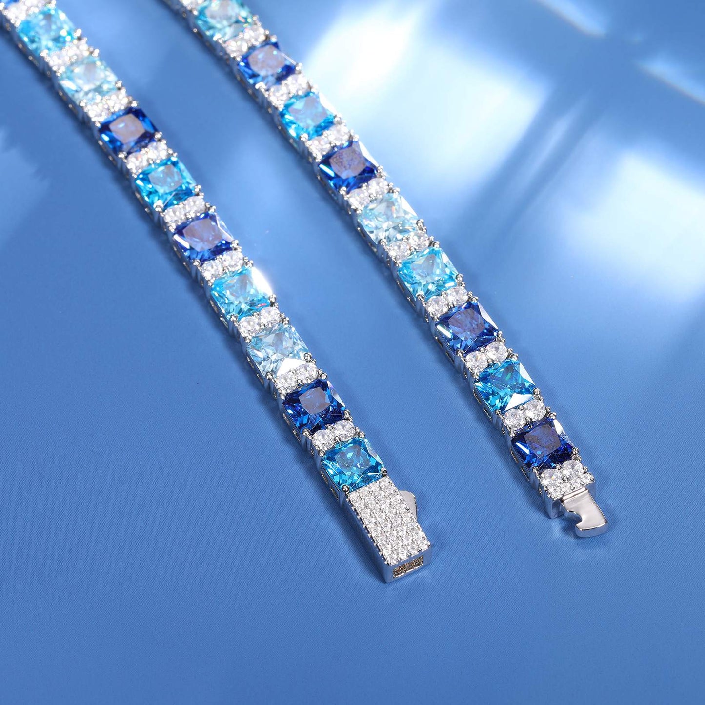 6.5mm Gradient Blue S925 Asscher Cut Tennis Bracelet - TUHE Jewelry