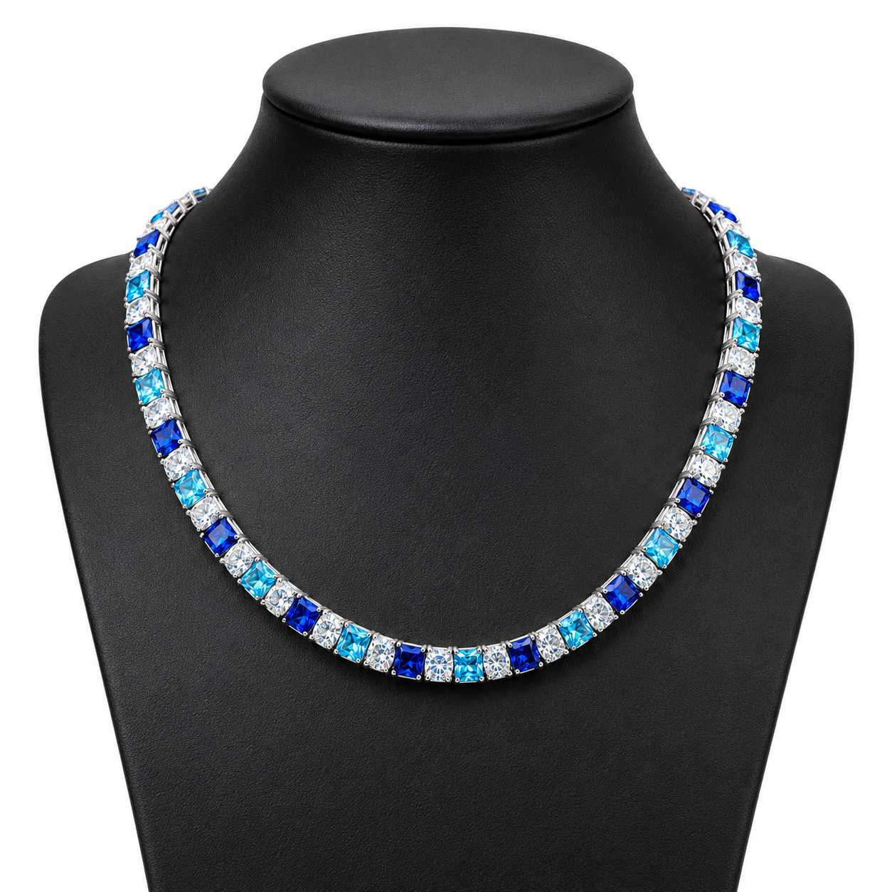 7.5mm Gradient Blue Princess Cut Tennis Chain
