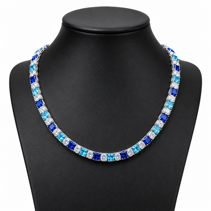 7.5mm Gradient Blue Princess Cut Tennis Chain