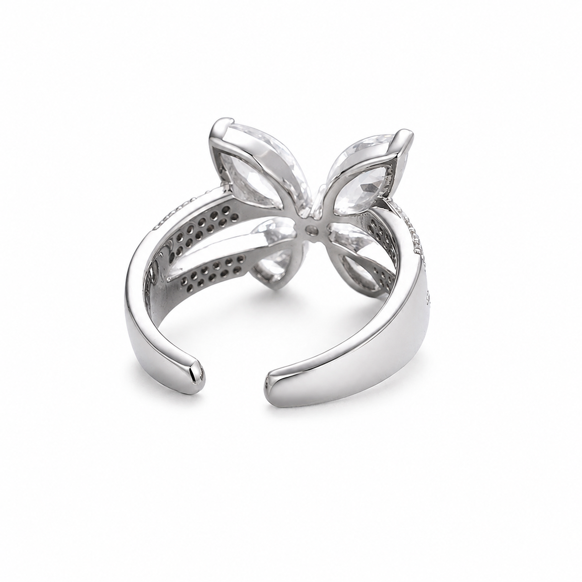 925 Sterling Silver Pear Cut 5A Cubic Zirconia Ice Out Butterfly Ring