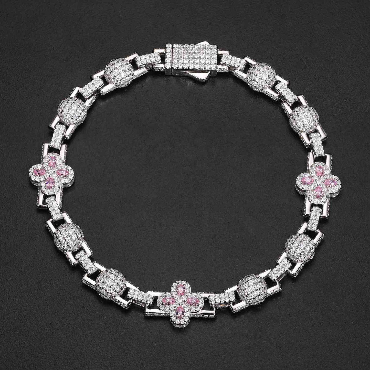 11mm Pear Cut CZ Four Leaf Clover Bracelet
