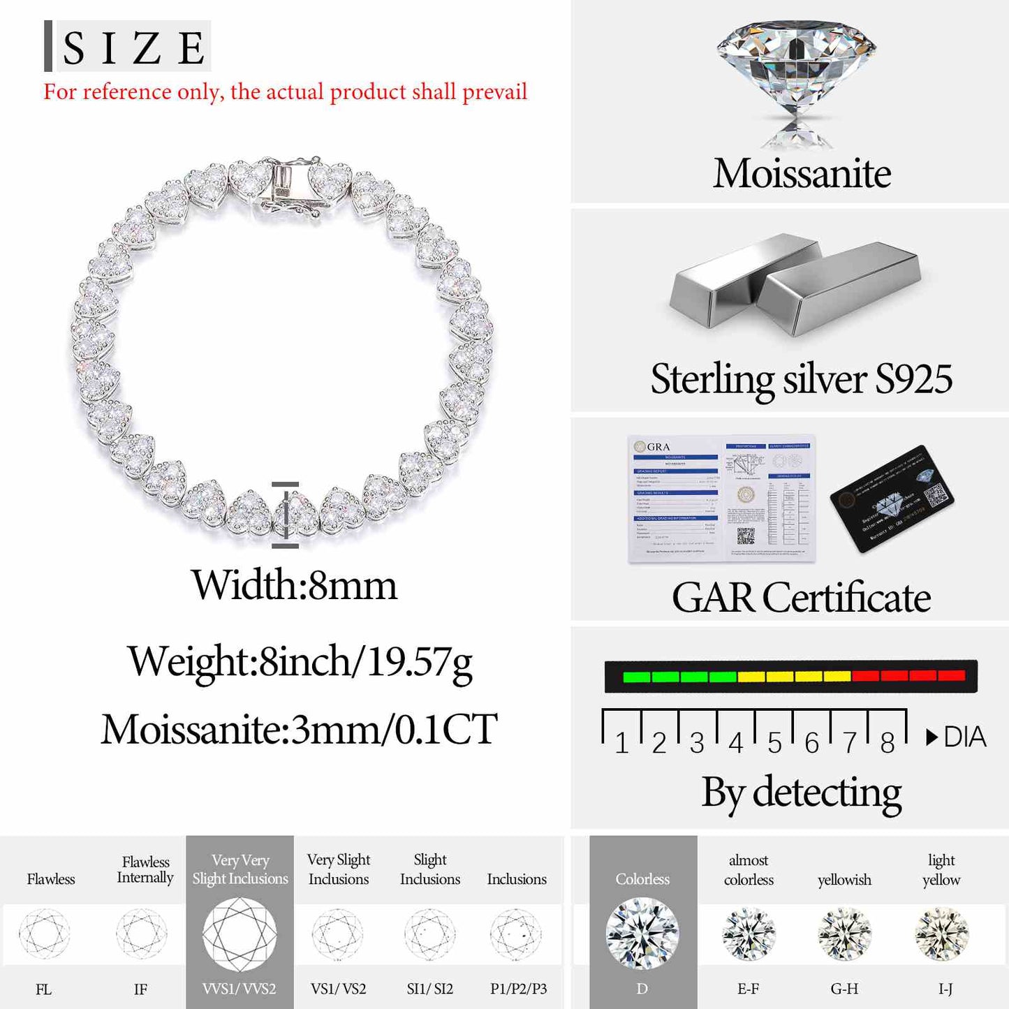8mm Heart Tennis Bracelet