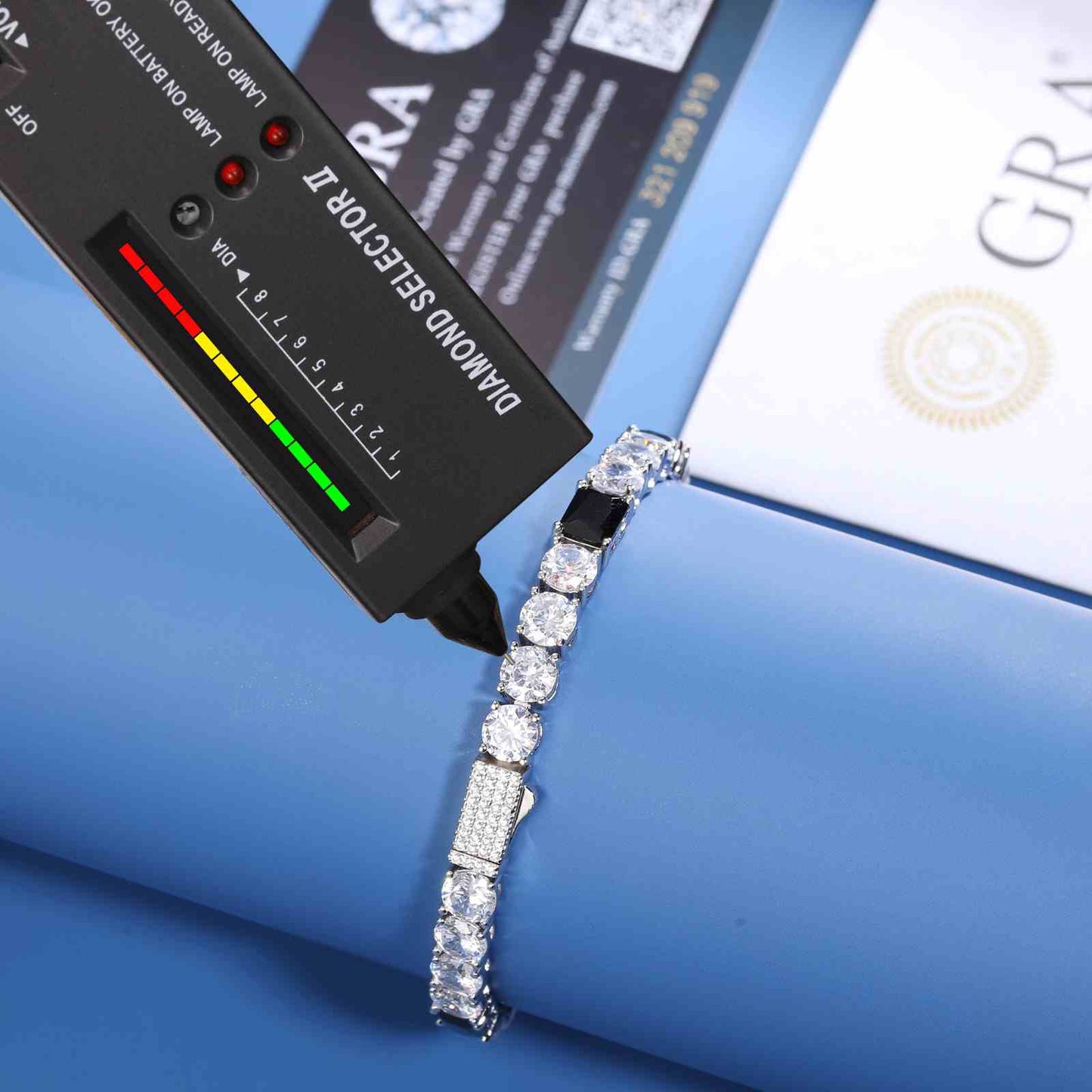 White Moissanite Mix Black CZ Cluster Tennis Bracelet