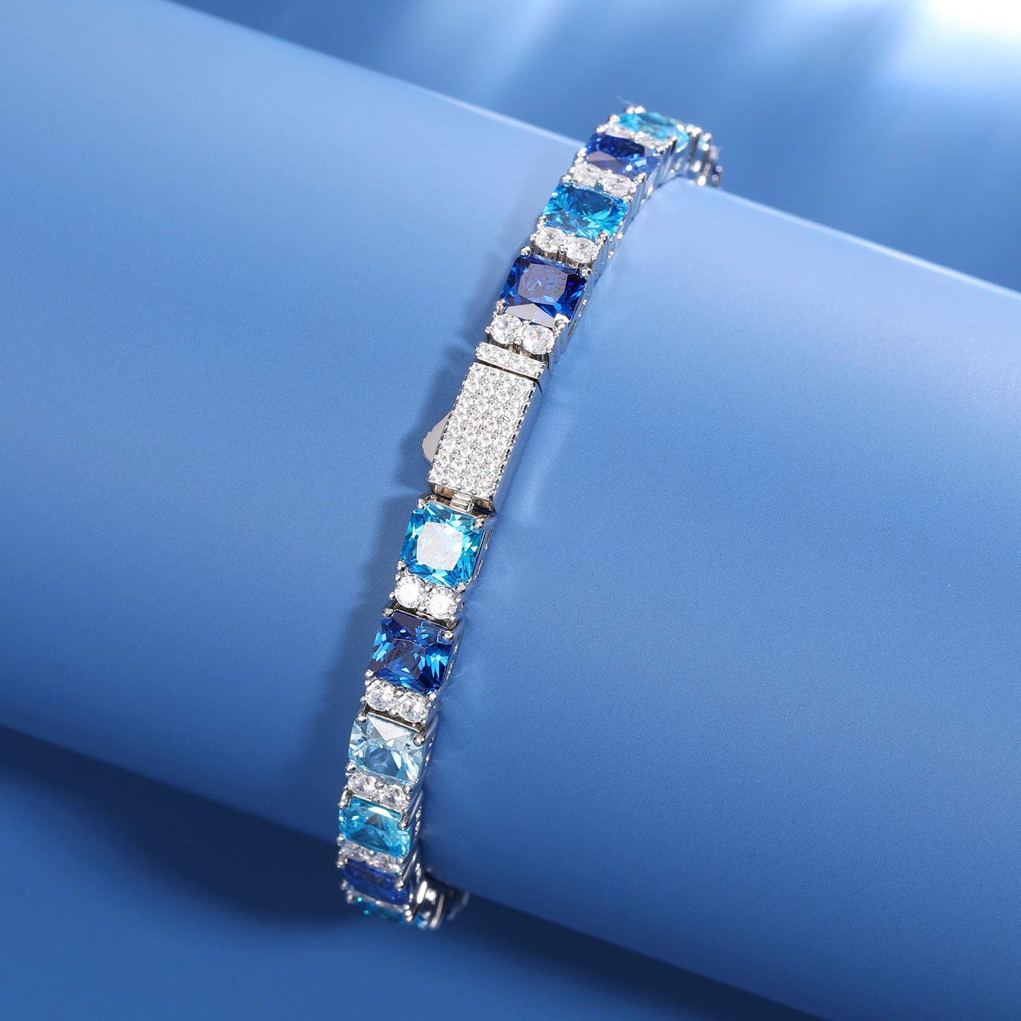 6.5mm Gradient Blue S925 Asscher Cut Tennis Bracelet - TUHE Jewelry