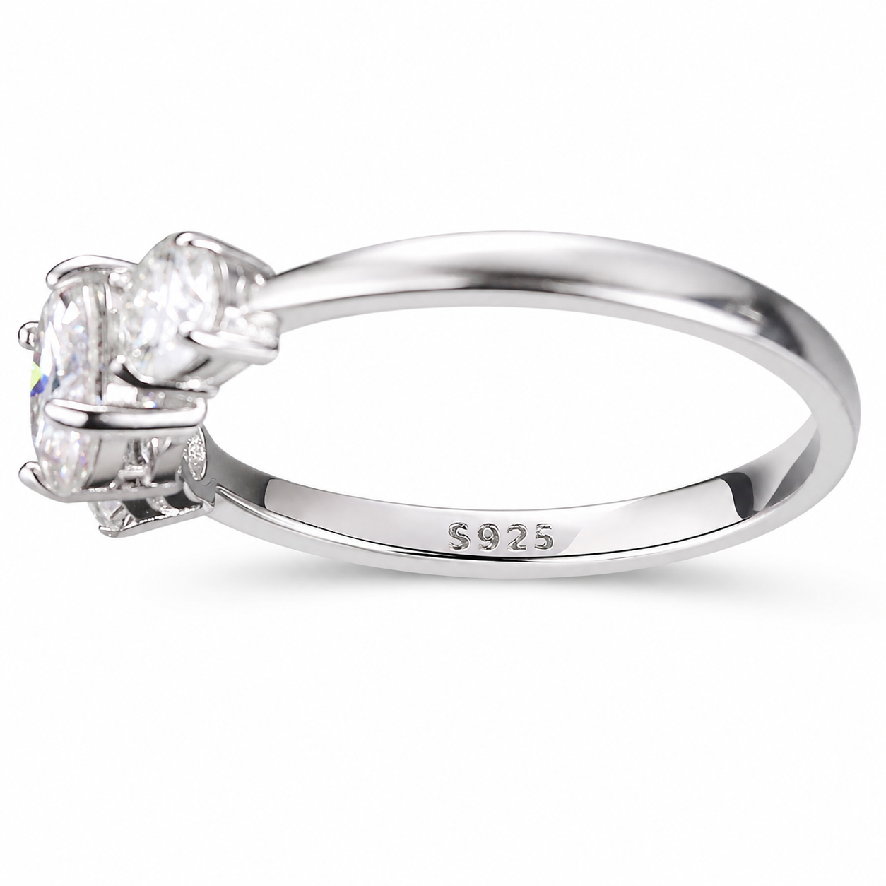 925 Sterling Silver VVS Moissanite Diamond Three Stone