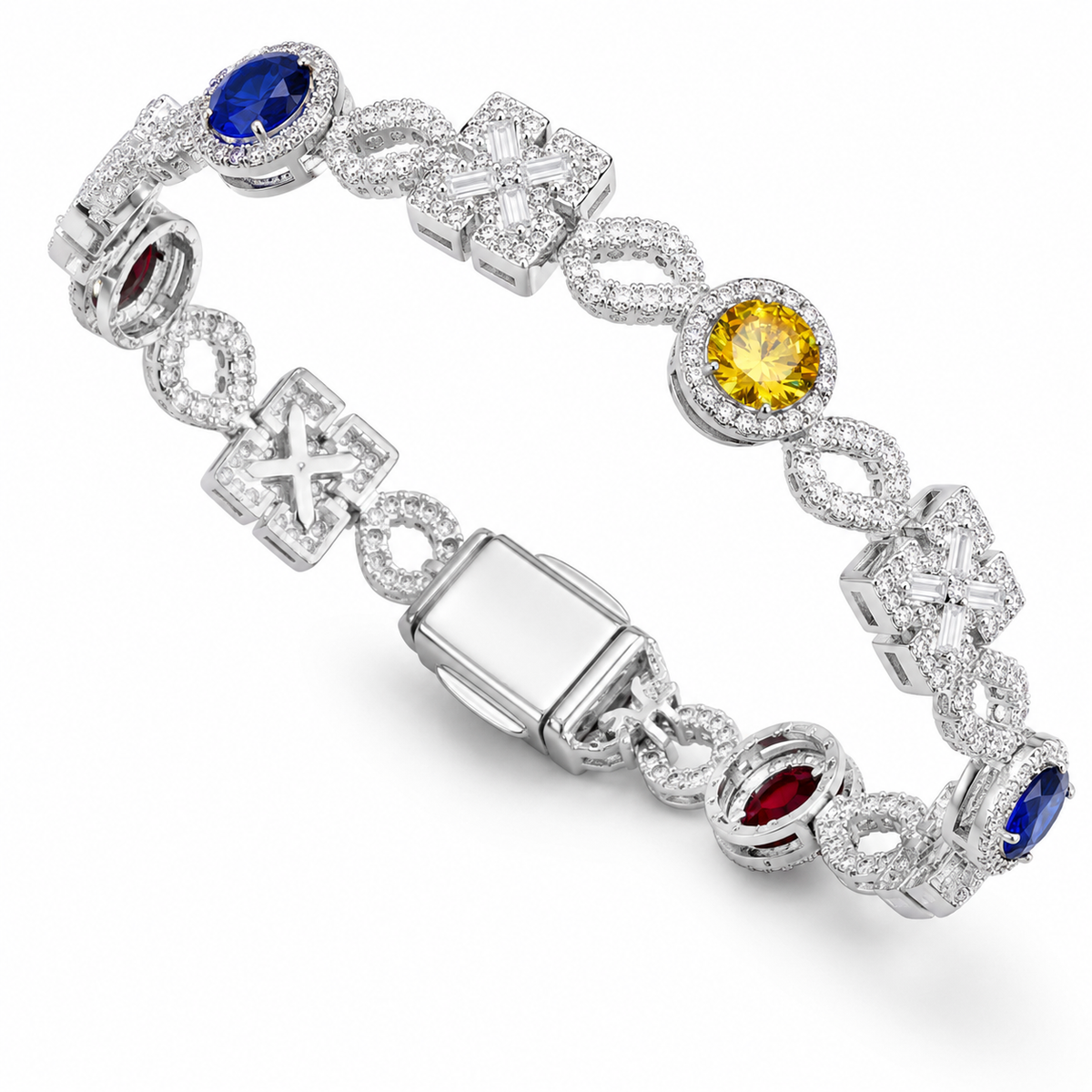 14mm 925 Moissanite Diamond Colorful CZ Maltese Link Bracelet