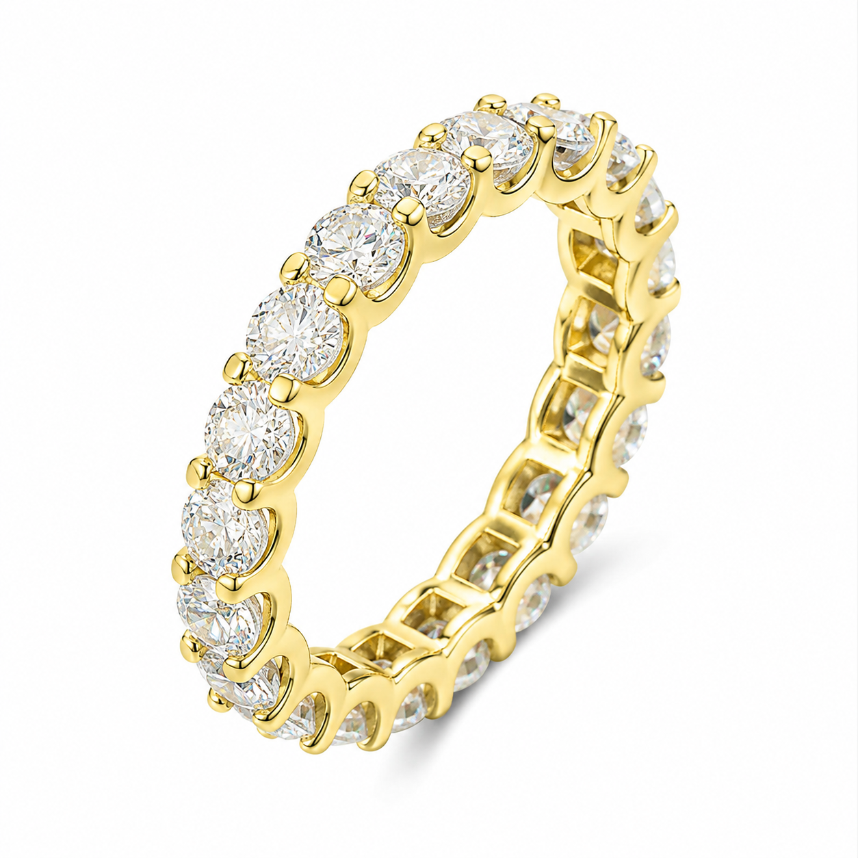 925 Sterling Silver 4mm VVS Moissanite Hypoallergenic Waterproof Prong Set Eternity Ring