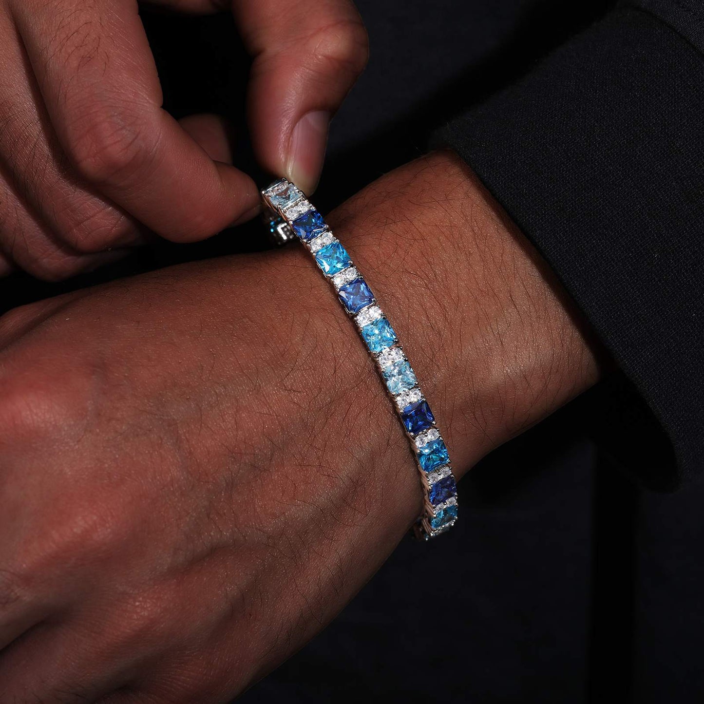 6.5mm Gradient Blue S925 Asscher Cut Tennis Bracelet - TUHE Jewelry