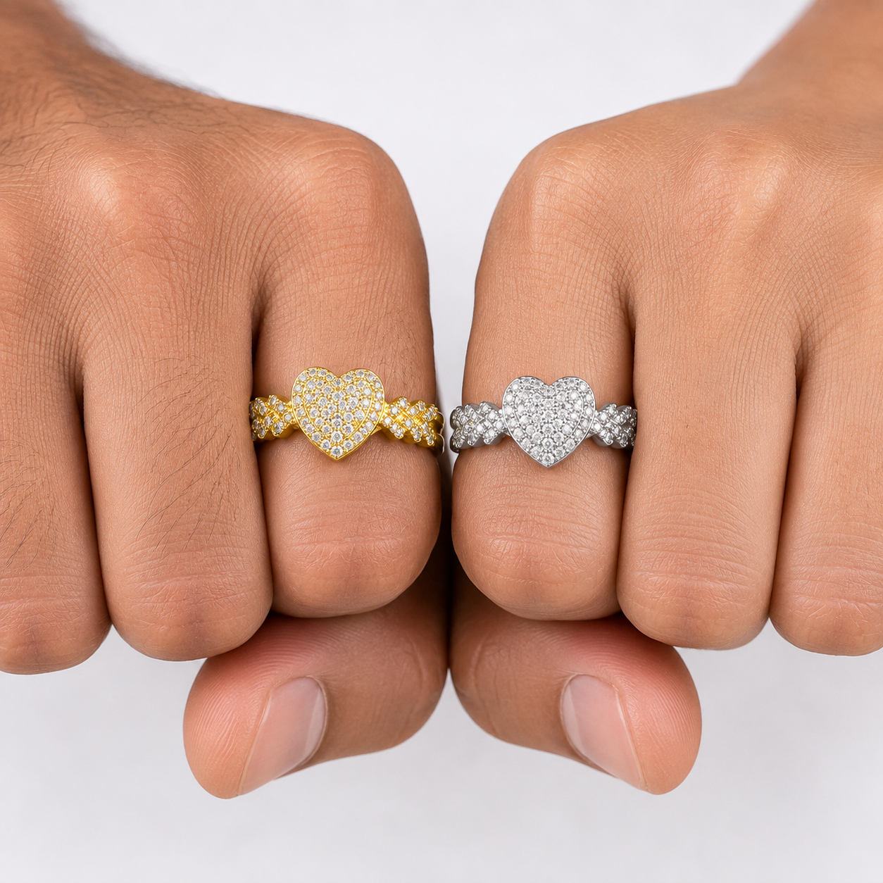 925 Silver Moissanite Gold Pave Heart Ring for Women