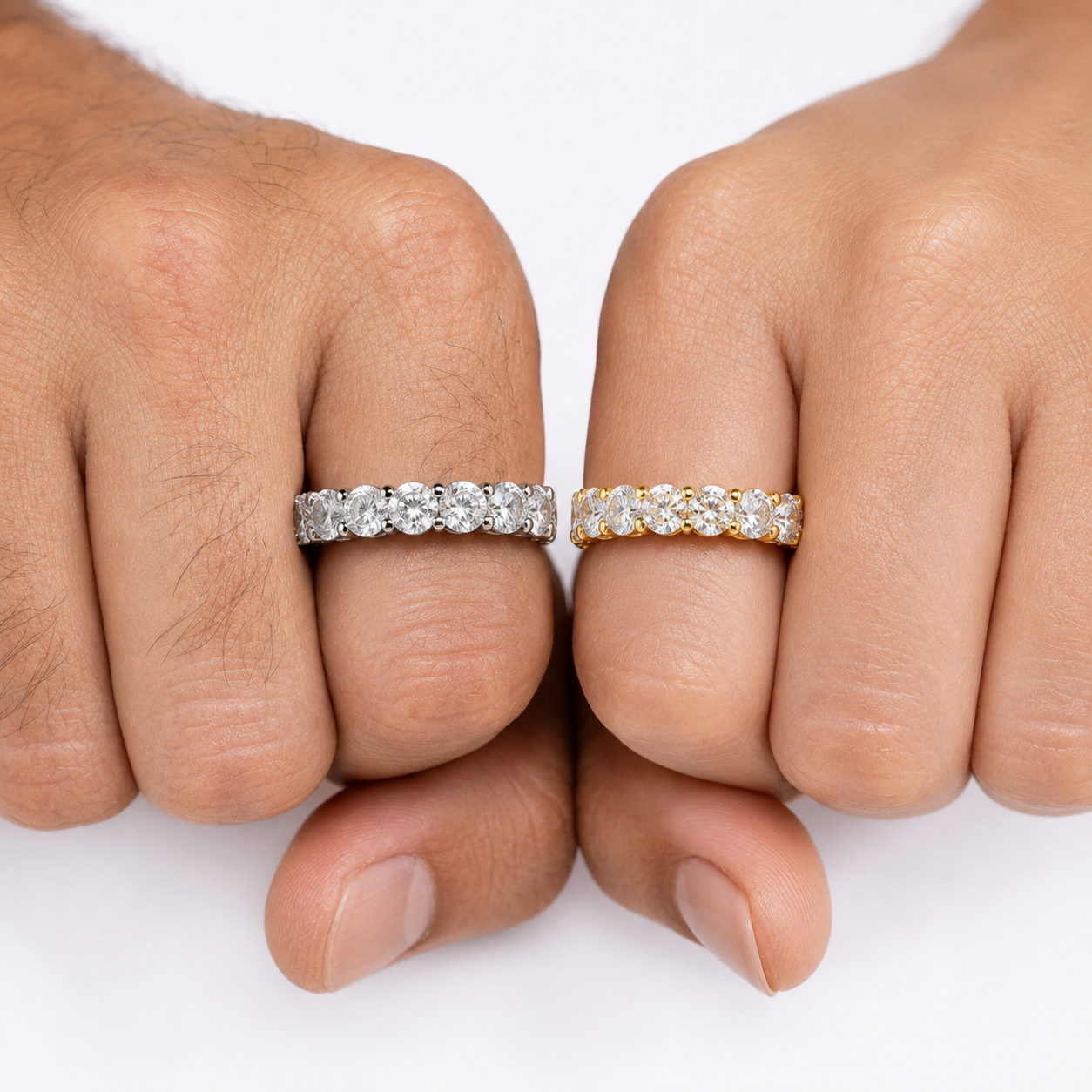 6.5mm Moissanite Eternity Ring Gold Plated 925 Sterling Silver VVS1