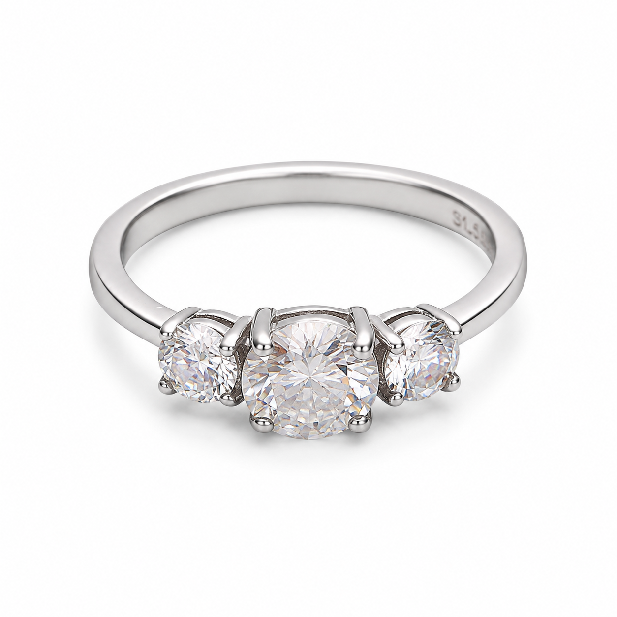 925 Sterling Silver VVS Moissanite Diamond Three Stone