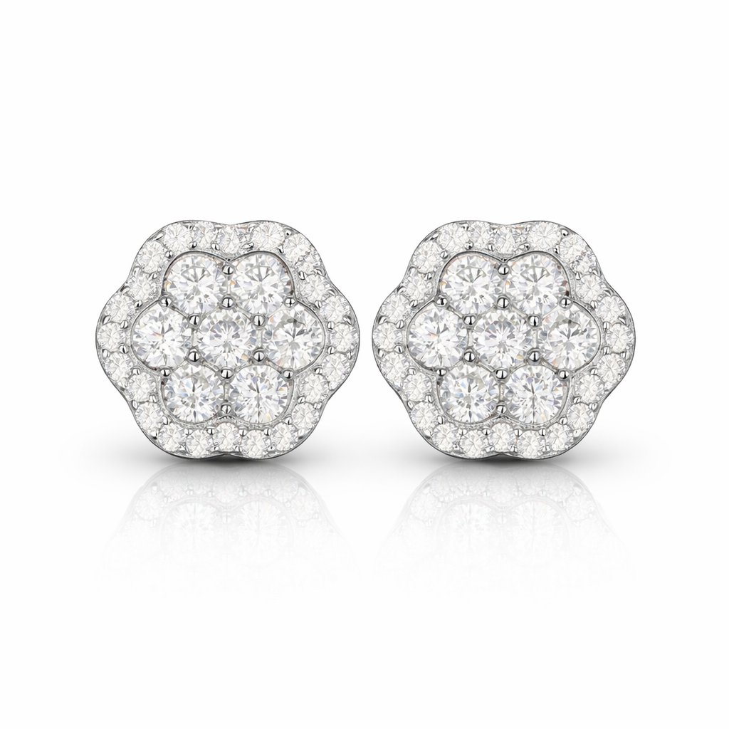 S925 Moissanite Lotus Flower Stud Earrings