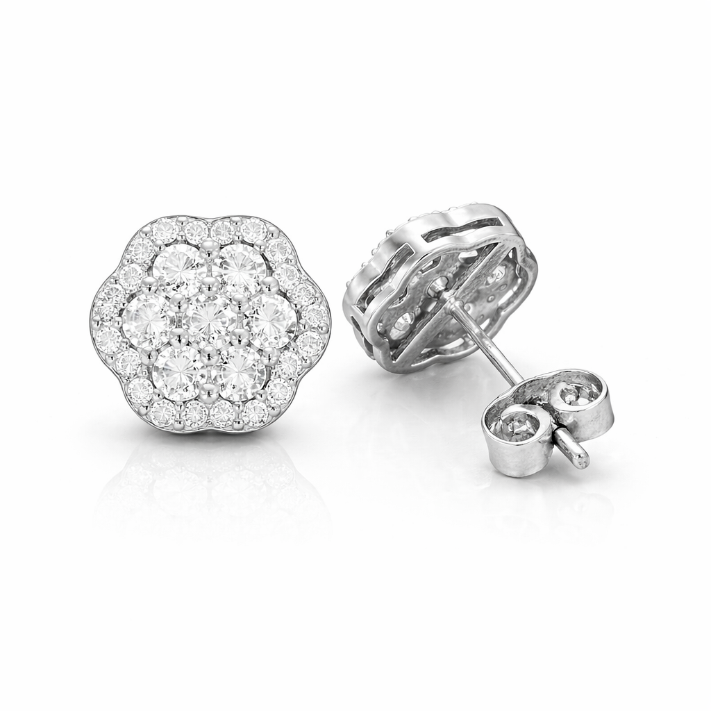 S925 Moissanite Lotus Flower Stud Earrings