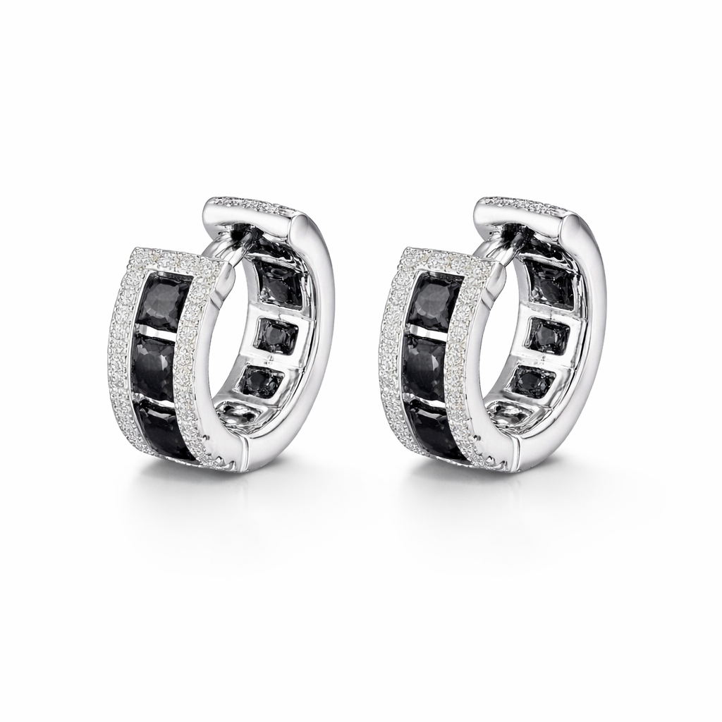 Black Moissanite Diamond Hoop Earrings