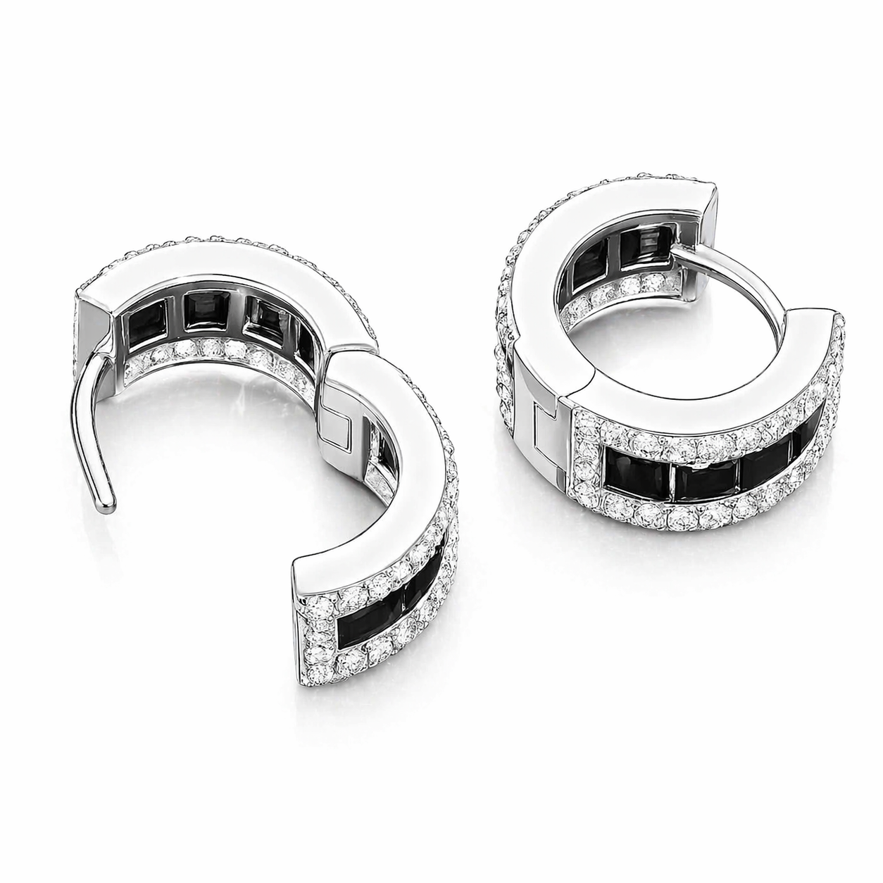 Black Moissanite Diamond Hoop Earrings