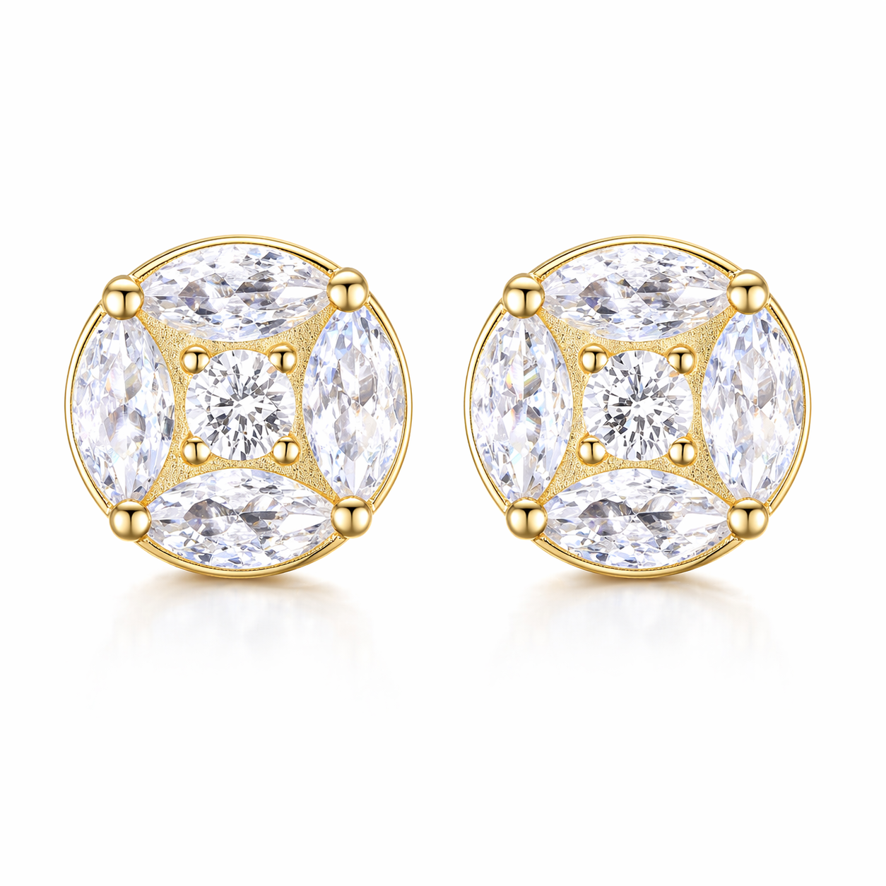 Marquise Cut Round Stud Earrings