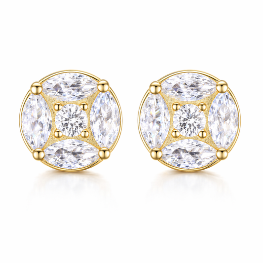 Marquise Cut Round Stud Earrings