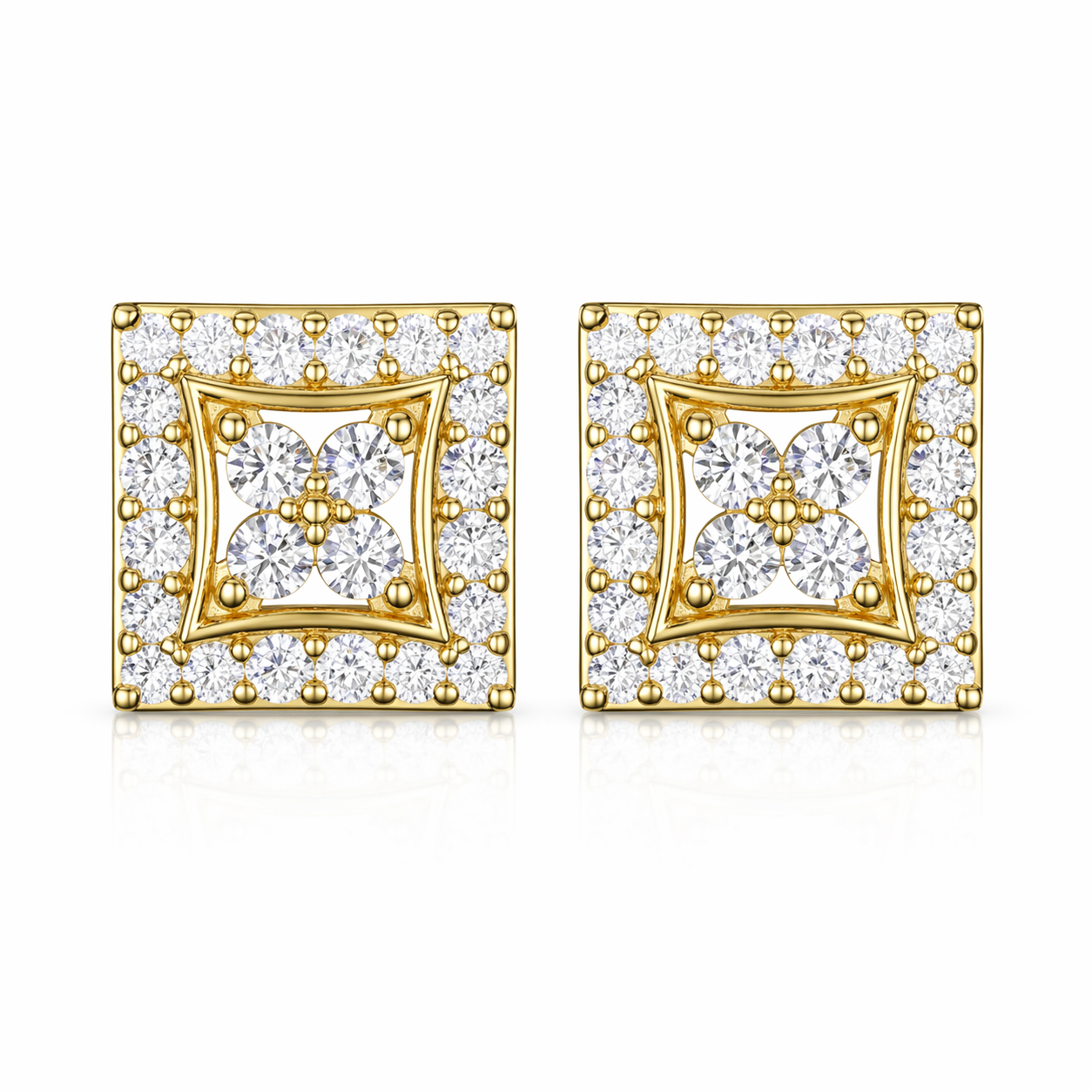 Four Leaf Clover Square Stud Earrings
