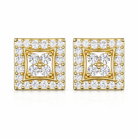 Four Leaf Clover Square Stud Earrings