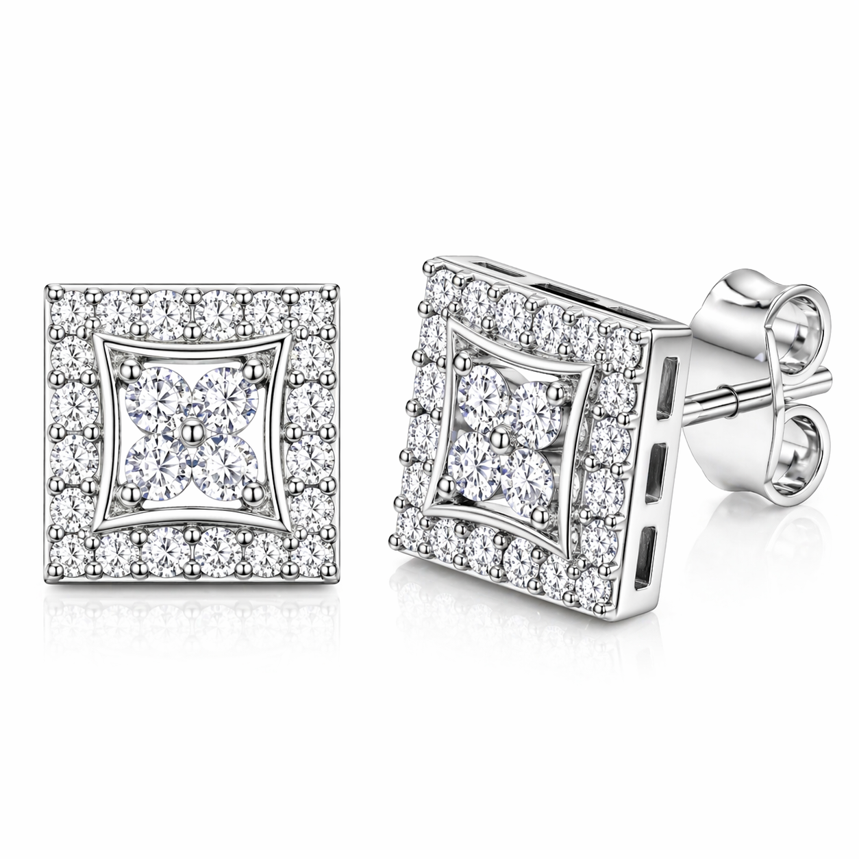 Four Leaf Clover Square Stud Earrings