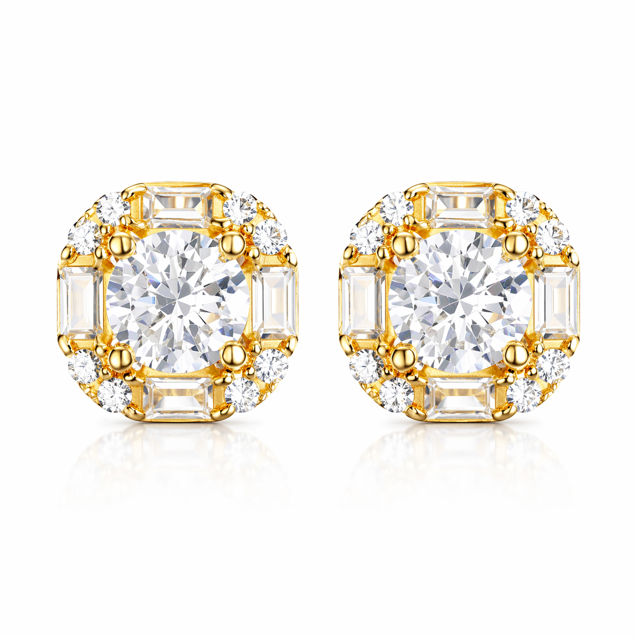 Emerald Cut Halo Stud Earrings