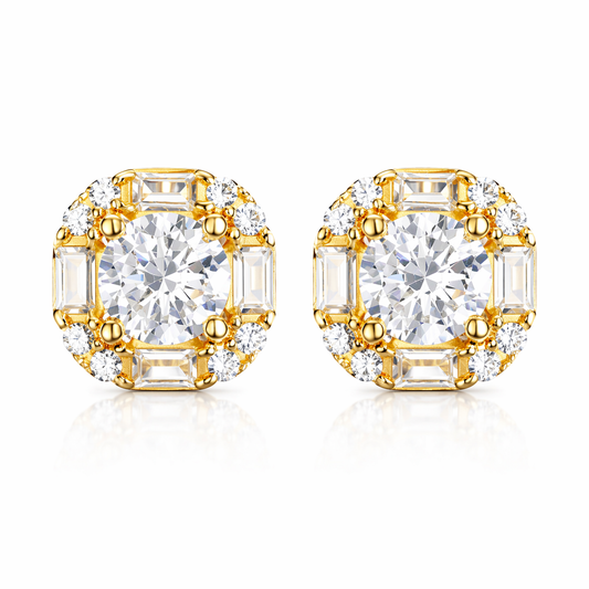 Emerald Cut Halo Stud Earrings
