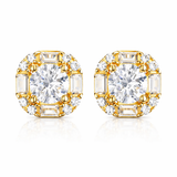 Emerald Cut Halo Stud Earrings