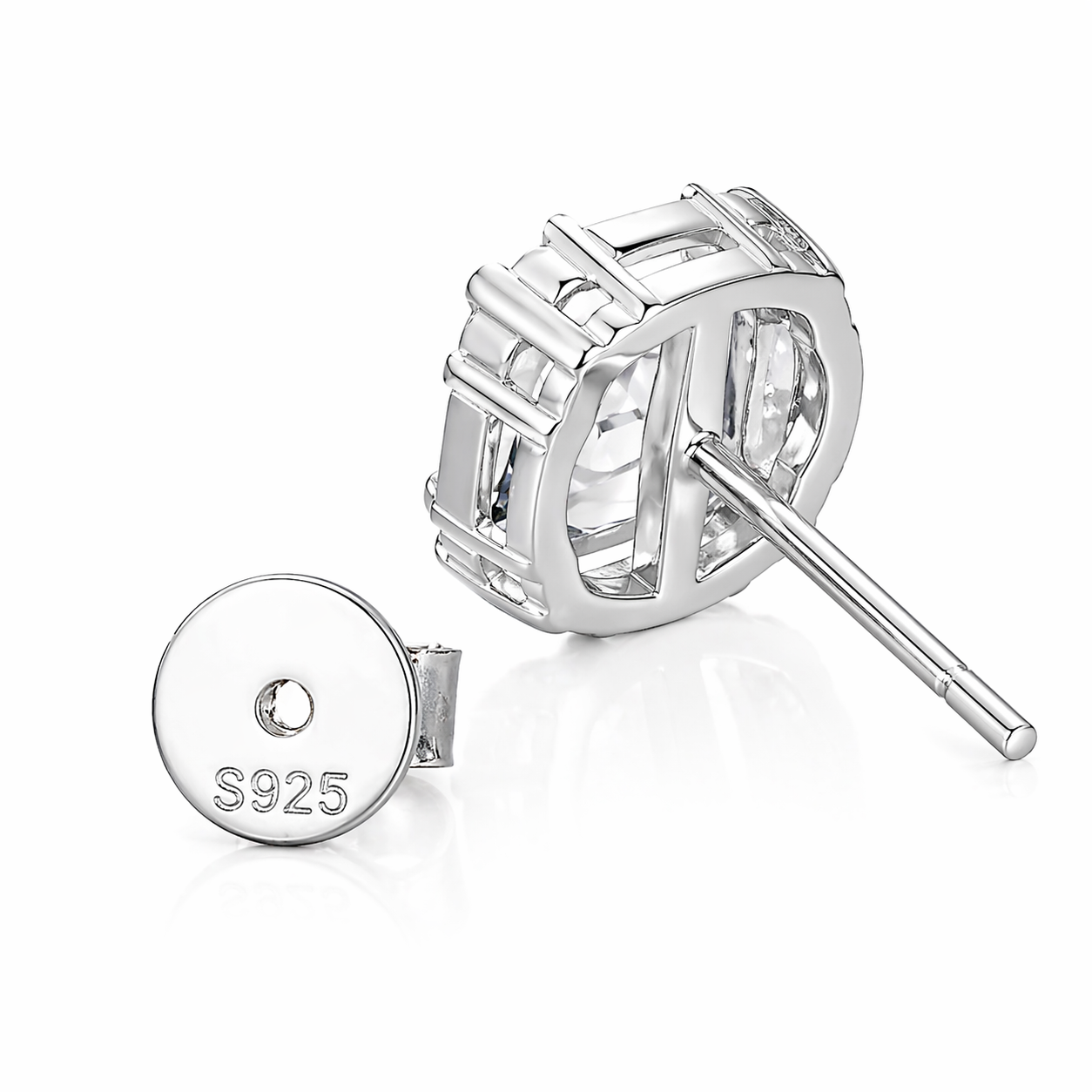 Emerald Cut Halo Stud Earrings