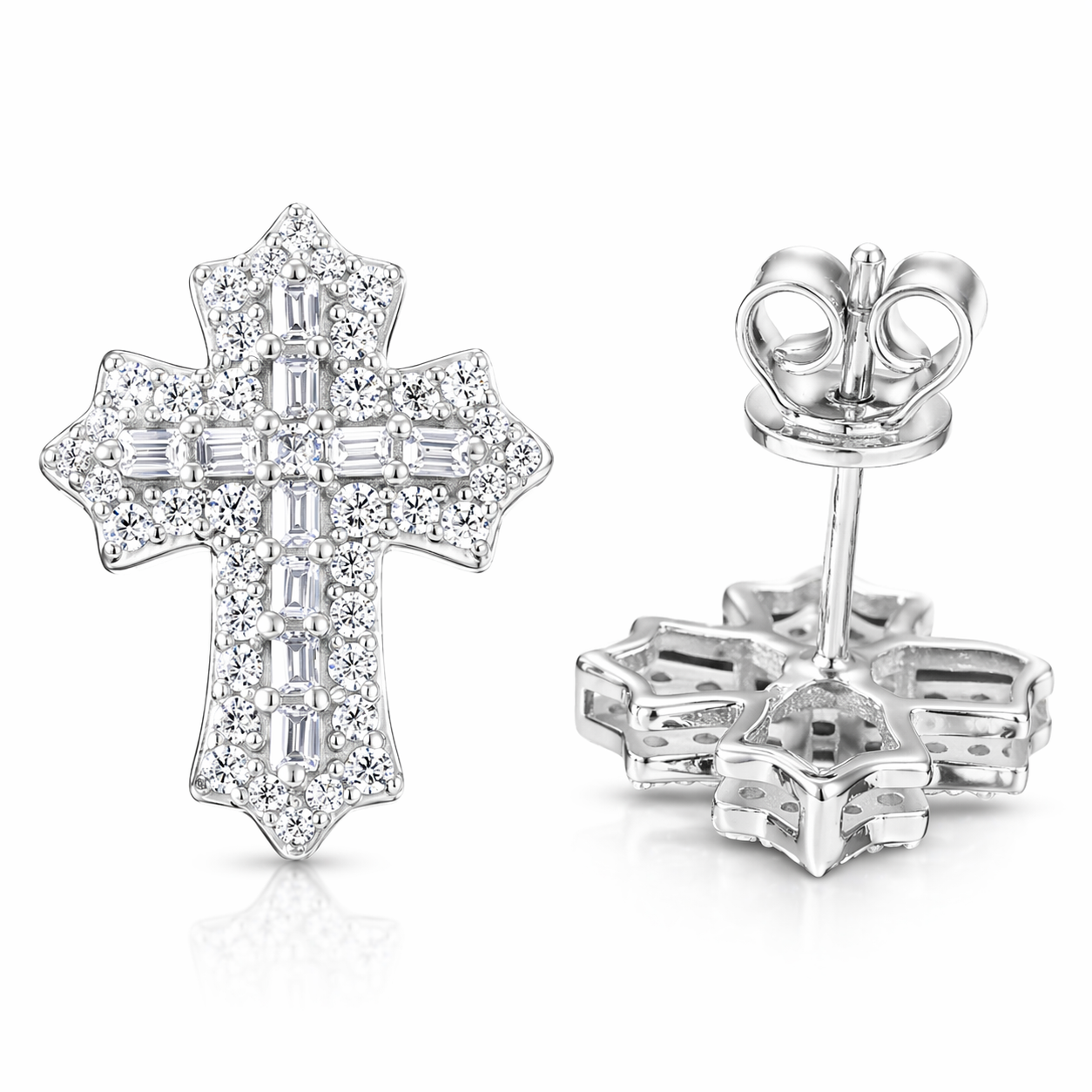 Baguette lris Cross Stud Earrings