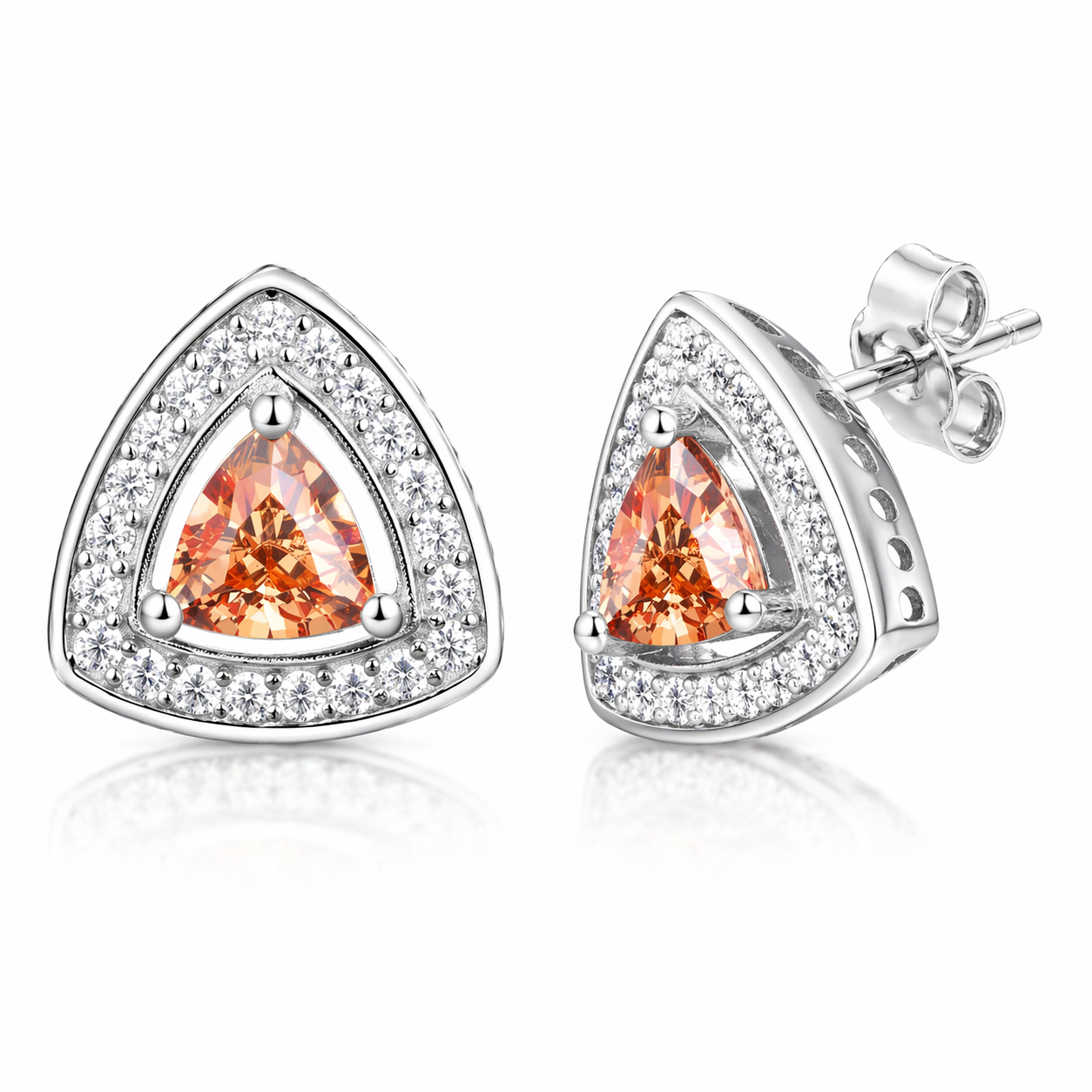 Triangle Color CZ Halo Stud Earring