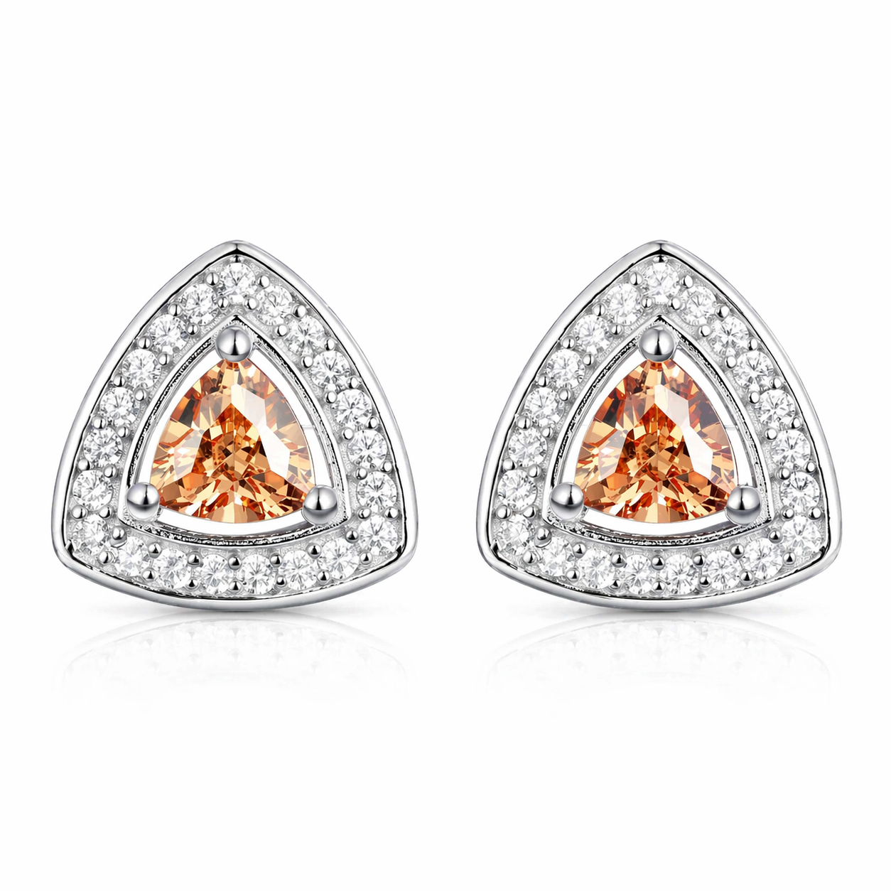 Triangle Color CZ Halo Stud Earring