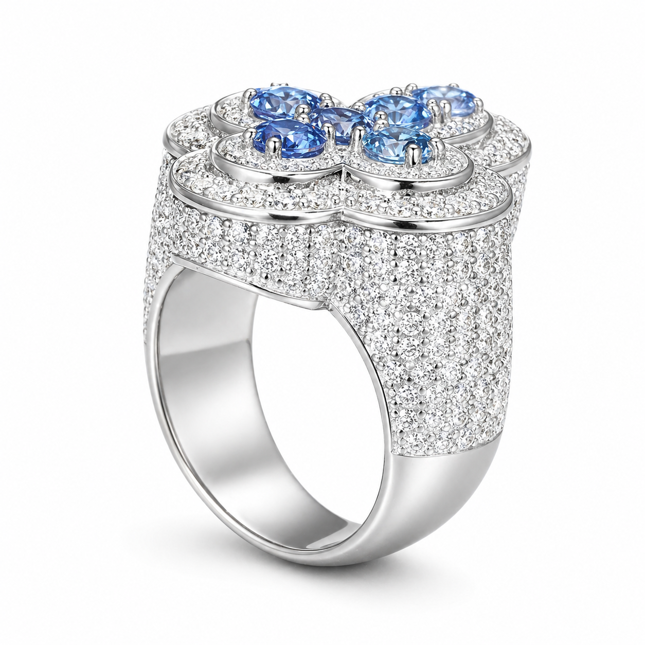 S925 Moissanite Signet Ring With Blue CZ Cross