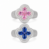 S925 Moissanite Four Leaf Clover Ring In Colored Pear Cut CZ