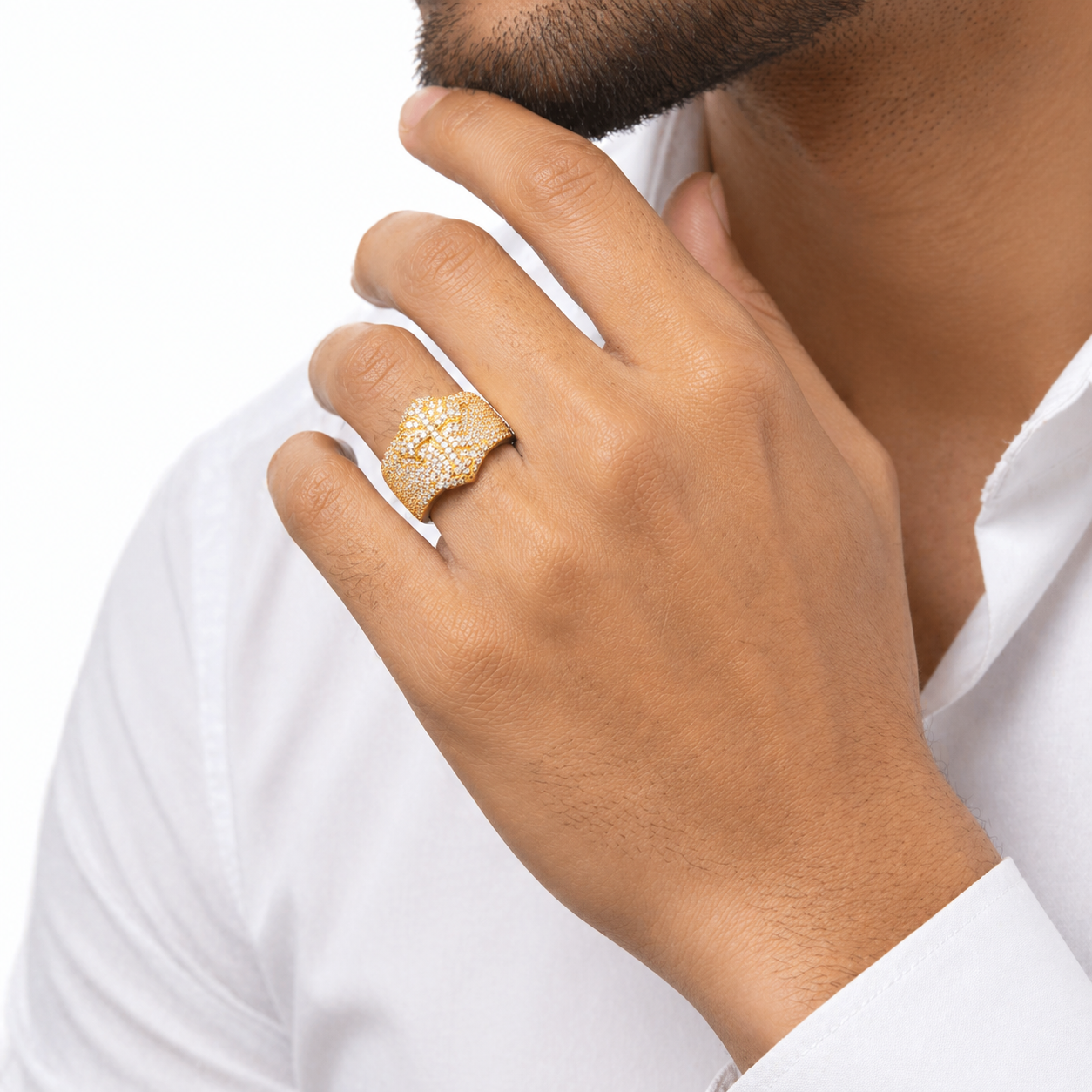 Iced Out Iris Cross Ring