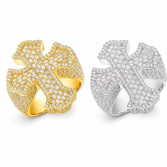 Iced Out Baguette Iris Cross Ring