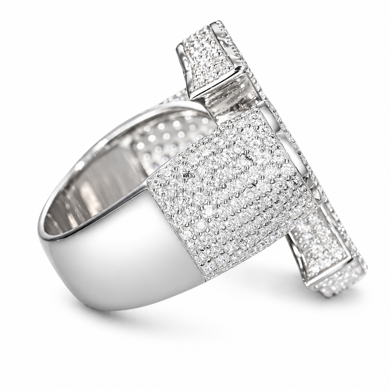 Iced Out Baguette Iris Cross Ring