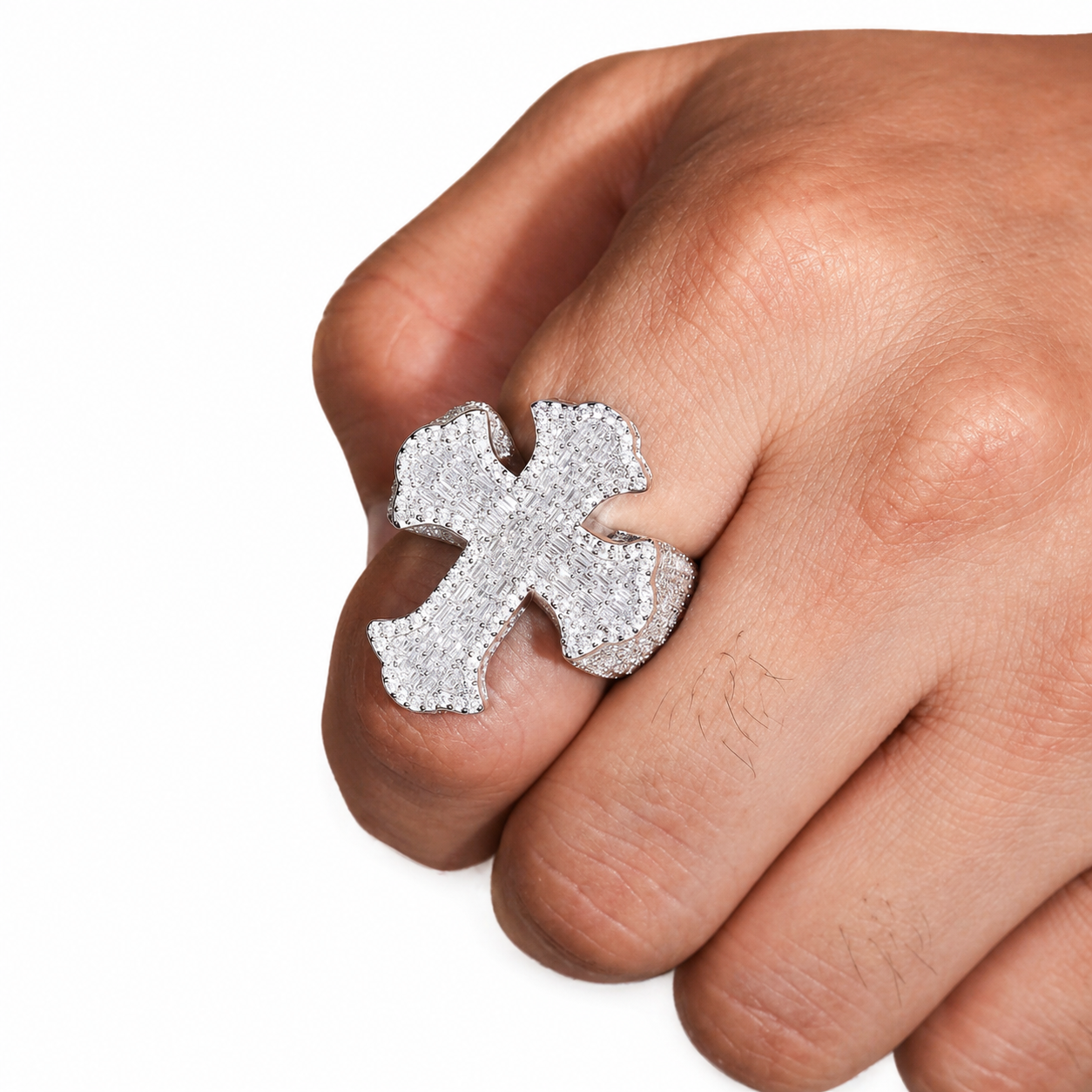Iced Out Baguette Iris Cross Ring
