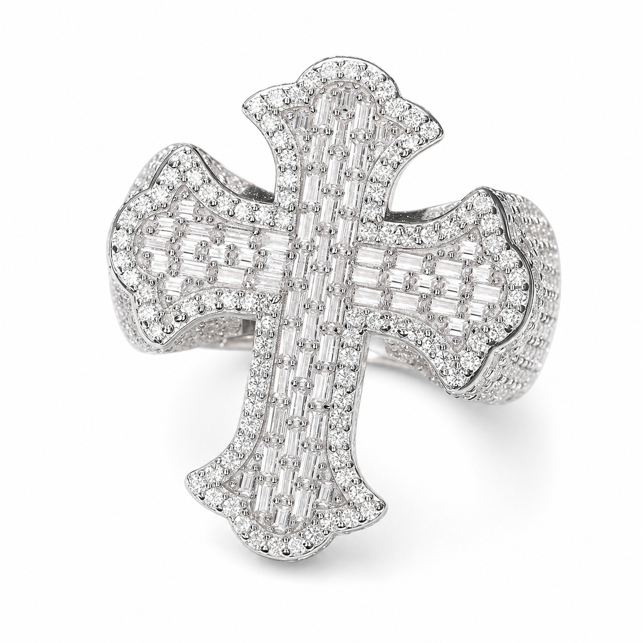 Iced Out Baguette Iris Cross Ring