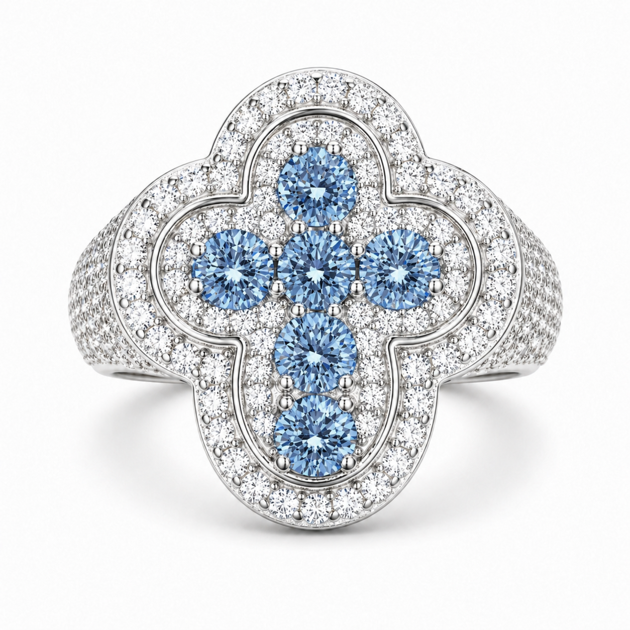 S925 Moissanite Signet Ring With Blue CZ Cross