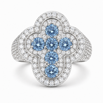 S925 Moissanite Signet Ring With Blue CZ Cross