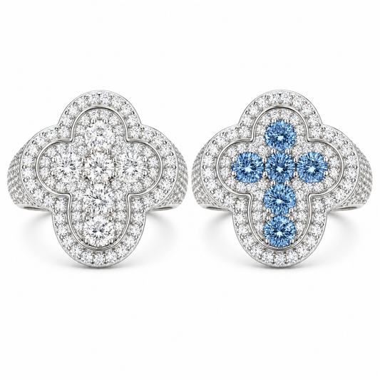 S925 Moissanite Signet Ring With Blue CZ Cross